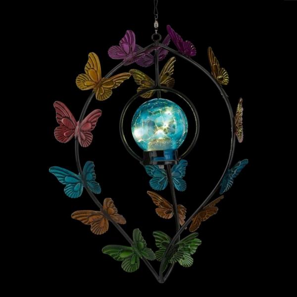 24 IN Multi Color Hanging Butterfly Solar Wind Spinner
