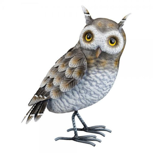 Small Grey Horned Owl Statue 9 IN 