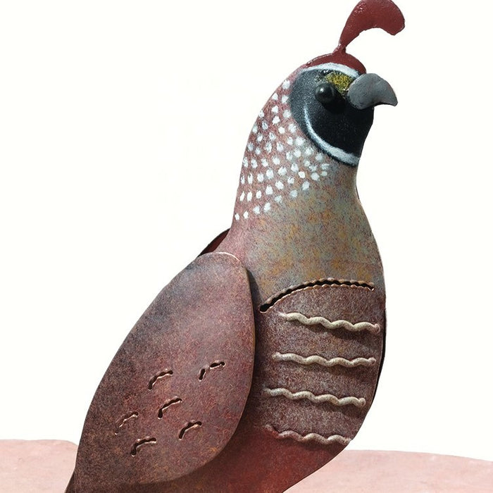 8 IN Hand Crafted Male Quail Statue