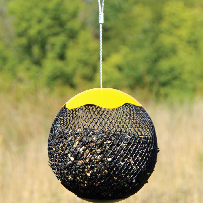 13 IN x 5.5 IN 3.5 LB Capacity Yellow Hanging Seed Sphere Metal Mesh Bird Feeder