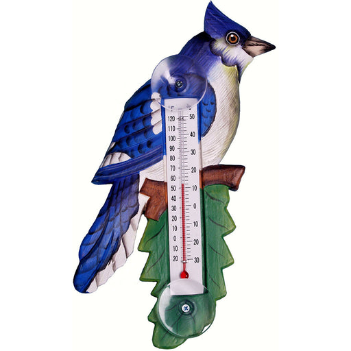 Blue Jay On Branch Window Thermometer 6.5 IN