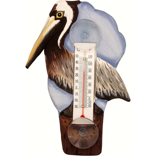 Brown Pelican On Pier Window Thermometer 6.5 IN