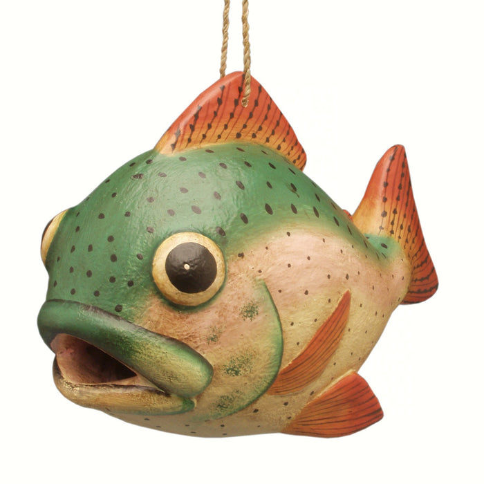 Hand Carved Gord O Trout Hanging Albesia Wood Birdhouse 11.5 IN