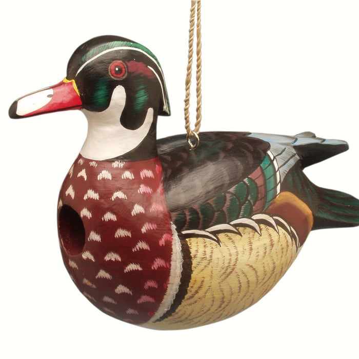 Hand Carved and Painted Wood Duck Birdhouse 12 IN