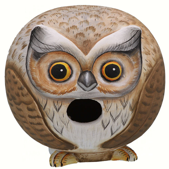 Brown And White Owl Gord O Hanging Wood Birdhouse Hand Carved