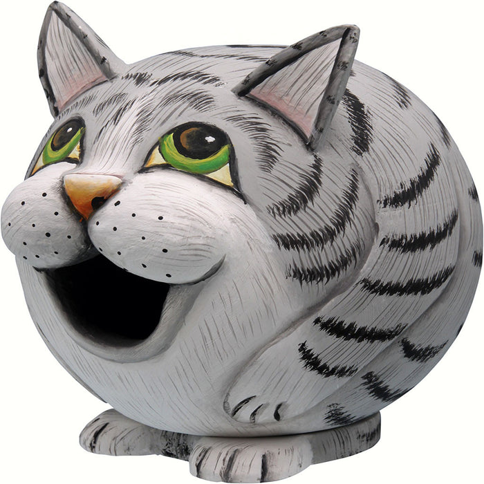 Gray Tabby Cat Gord O Hanging Wood Birdhouse Hand Carved