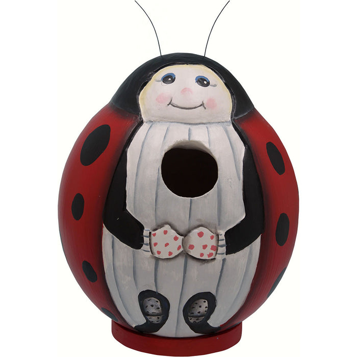 Red And White Ladybug Gord O Hanging Wood Birdhouse Hand Carved 5.9 IN