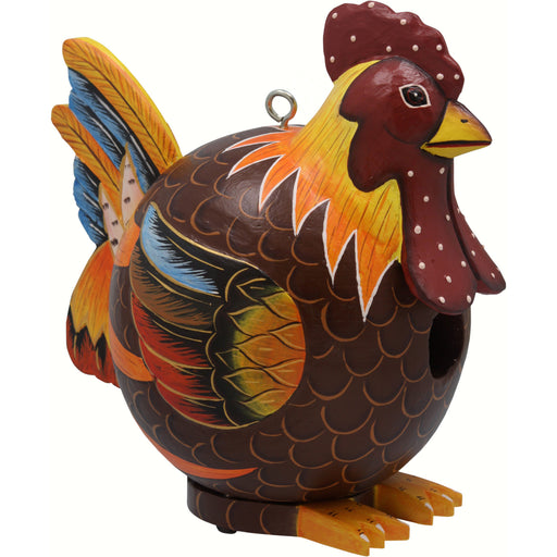 Hand Carved Gord O Rooster Hanging Albesia Wood Birdhouse 7 IN