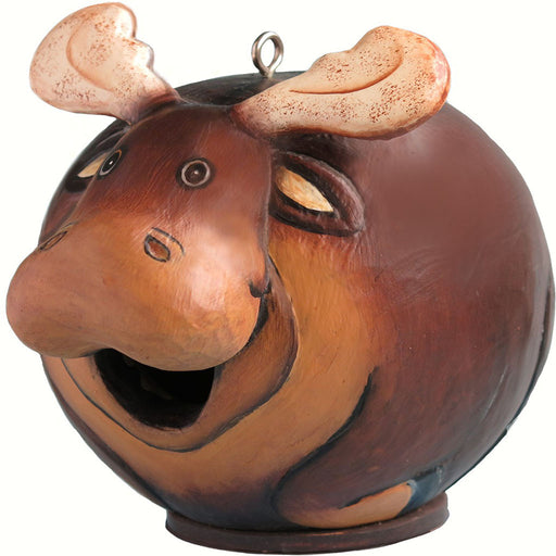 Brown Moose Gord O Hanging Wood Birdhouse Hand Carved 7.1 IN