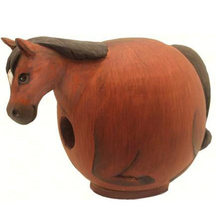 Hand Carved Gord O Brown Horse Hanging Albesia Wood Birdhouse 12.6 IN