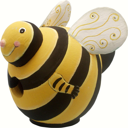 Yellow and Black Bee Gord O Hanging Wood Birdhouse Hand Carved 8.5 IN