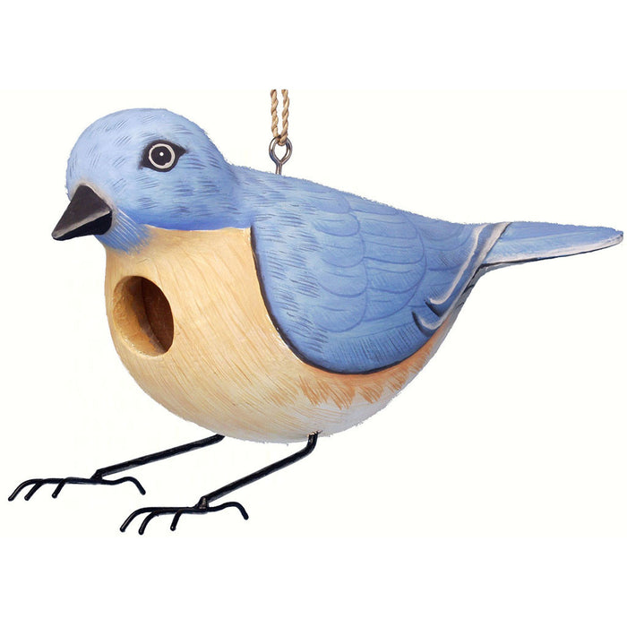 12.4 IN Hand Carved Blue And Yellow Bluebird Hanging Wood Birdhouse