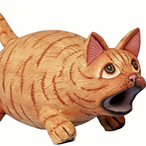 Hand Carved Big Mouth Orange Tabby Cat Albesia Wood Birdhouse 12.4 IN