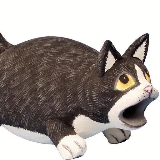 Hand Carved Big Mouth Black And White Cat Birdhouse 12.4 IN