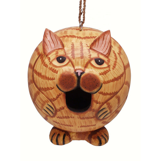 Hand Carved Orange Tabby Cat Gord O Hanging Wood Birdhouse Hand Carved