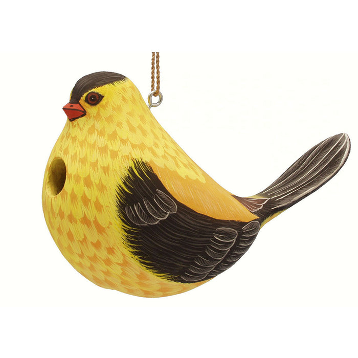 5.1 IN x 10 IN x 10 IN Hand Painted Fat Goldfinch Wood Birdhouse