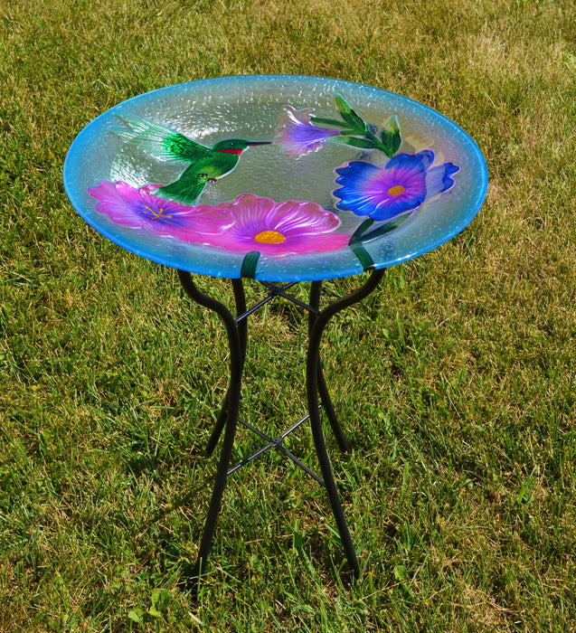 Hummingbird Glass Birdbath With Stand 18 IN