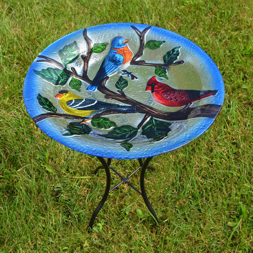 Songbird Trio Glass Birdbath With Stand 18 IN