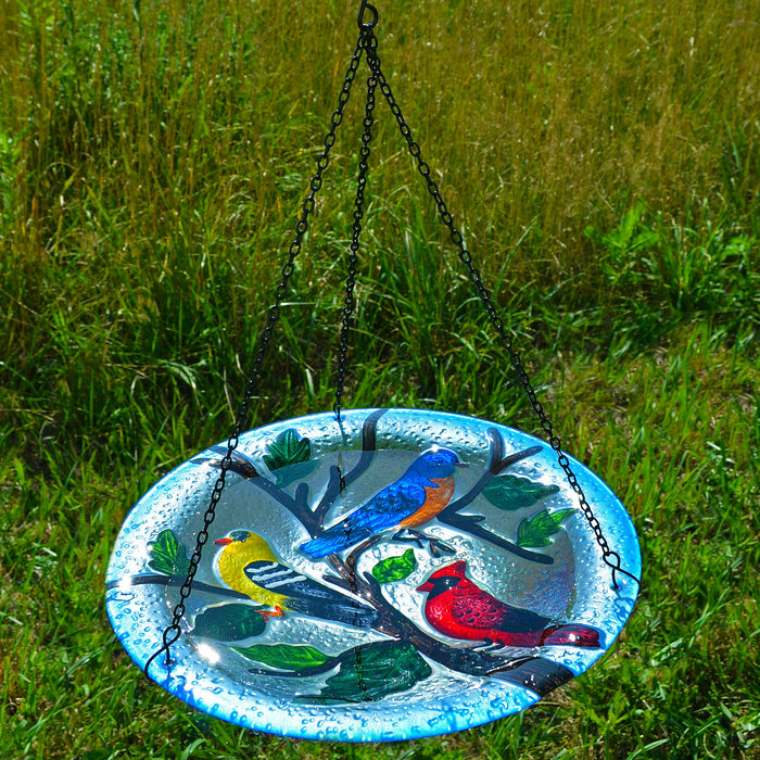 Songbird Trio Hanging Glass Birdbath 13 IN 