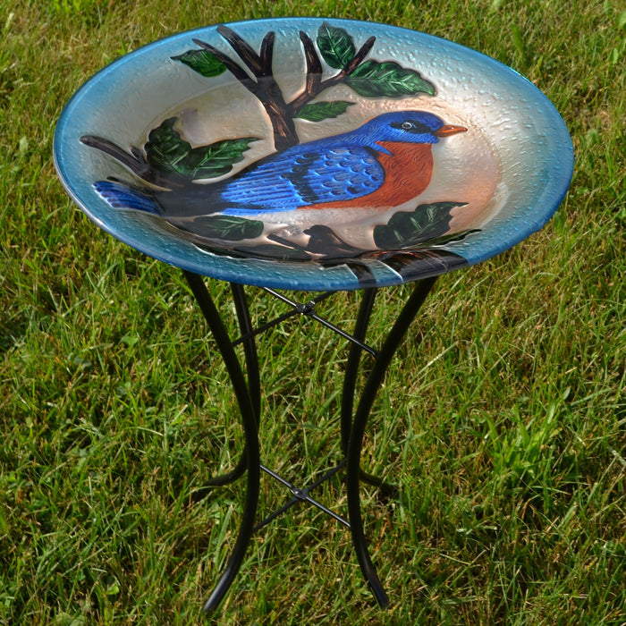 Bluebird Glass Birdbath With Stand 18 IN