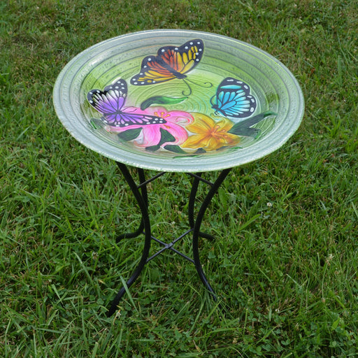 Butterfly Trio Glass Birdbath With Stand 18 IN