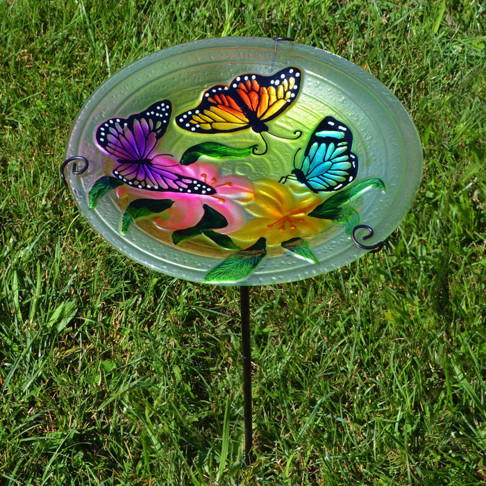 13 IN Butterfly Trio Staked Glass Birdbath