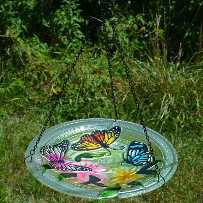 13 IN Butterfly Trio Hanging Glass Birdbath