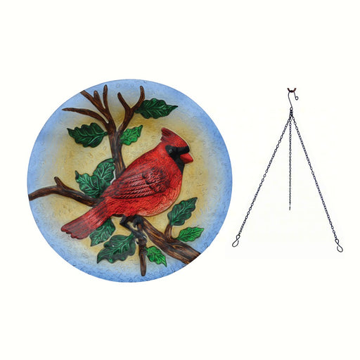 Majestic Cardinal Glass Hanging Birdbath 13 IN