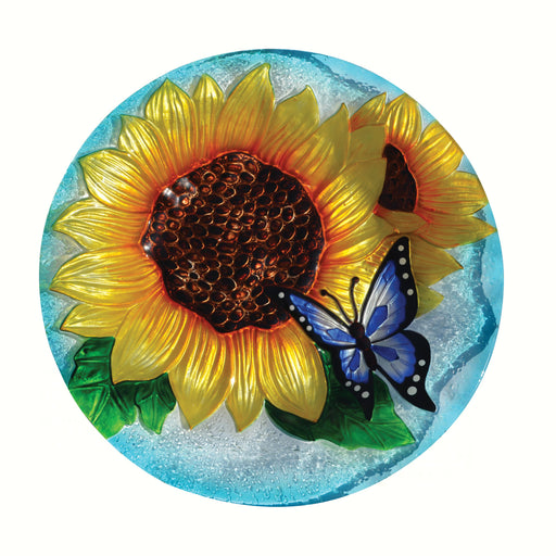 Glass Blooming Sunflower Glass Bird Bath Bowl 18 IN 