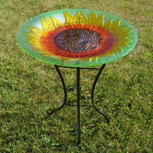 Sunflower Glass Birdbath With Stand 18 IN x 18 IN x 23 IN