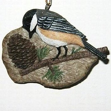 Poly-resin Chickadee Pine Cone Ornament