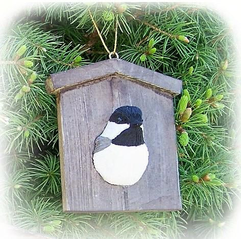 Poly-resin Chickadee House Ornament