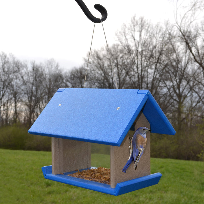 12 IN x 8.5 IN x 9 IN Blue Gray Recycled Plastic Mealworm Bird Feeder