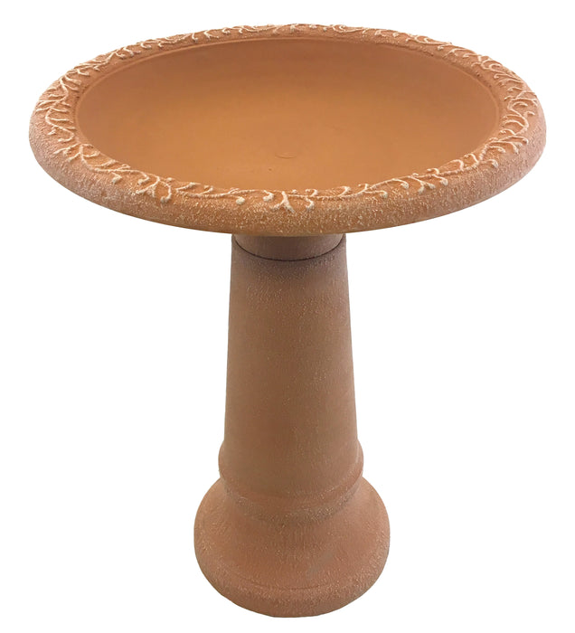 20 IN x 29 IN Terra Cotta Fiber Birdbath With Base