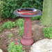 Red Fiber Birdbath With Pedestal Base 20 IN