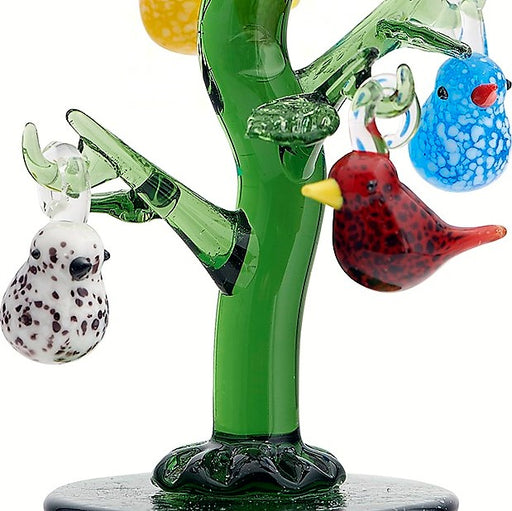 Green Glass Christmas Tree with Bird Ornaments 6 IN 
