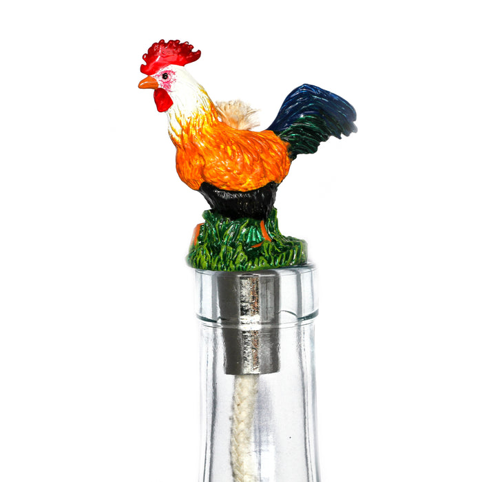 Rooster Painted Pewter Winelight
