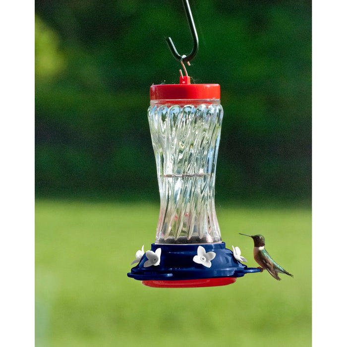 5.75 IN X 5.75 IN X 9.25 IN Swirled Glass Patriotic Hummingbird Feeder
