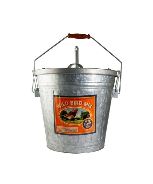 Vintage Wild Bird Seed Galvanized Storage Bucket 14.5 IN x 14.5 IN x 14 IN