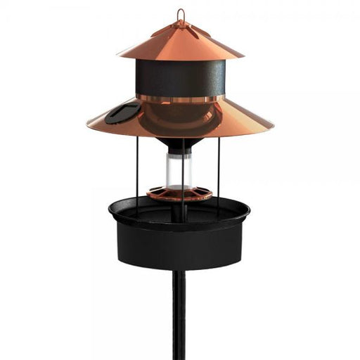 Modern Farmhouse Gaslight Solar Light Bird Seed Black with Coppertop Feeder