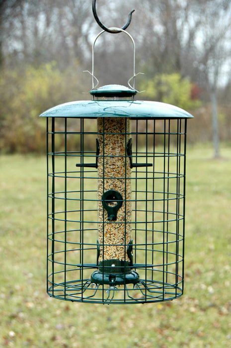 6 Port Steel Caged Seed Tube Bird Feeder