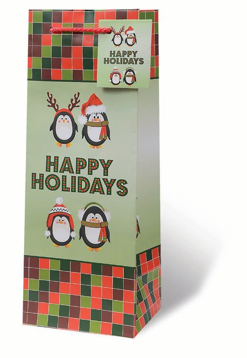 Penguins Happy Holidays Bottle Gift Bag