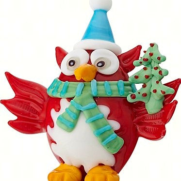 Festive Owl Holiday Glass Bottle Stopper Hand Crafted