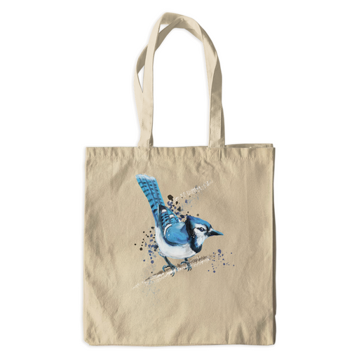 Canvas Painted Blue Jay Tote Bag