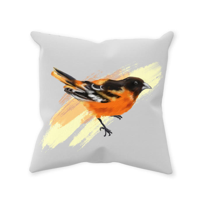 Throw Pillow Poly Fiber Double-Sided Painted Oriole Design 14 IN
