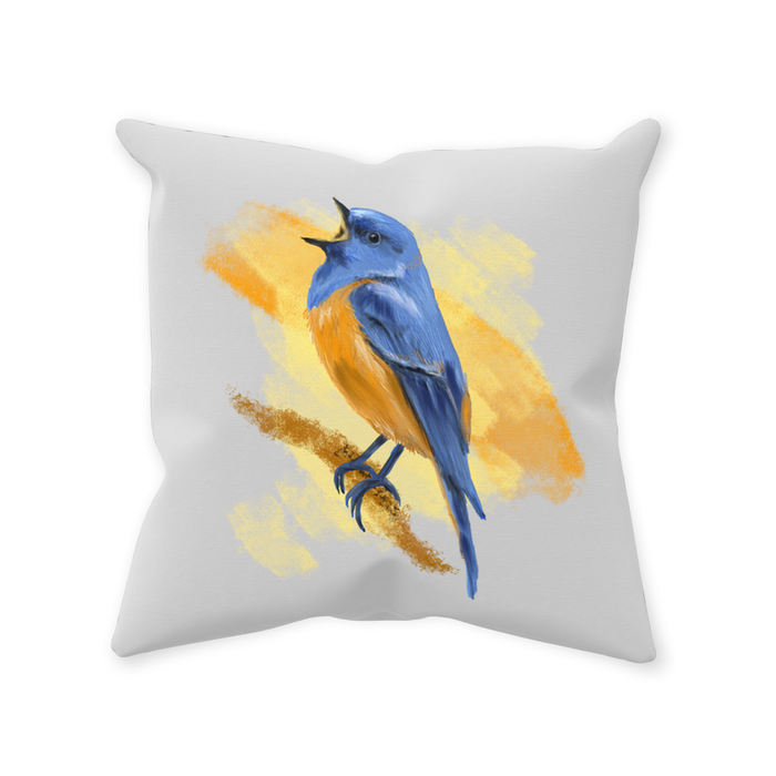 Throw Pillow Poly Fiber Double-Sided Painted Bluebird Design 14 IN