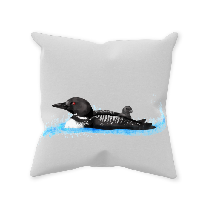 Throw Pillow Poly Fiber Double-Sided Loon and Baby Design 14 IN
